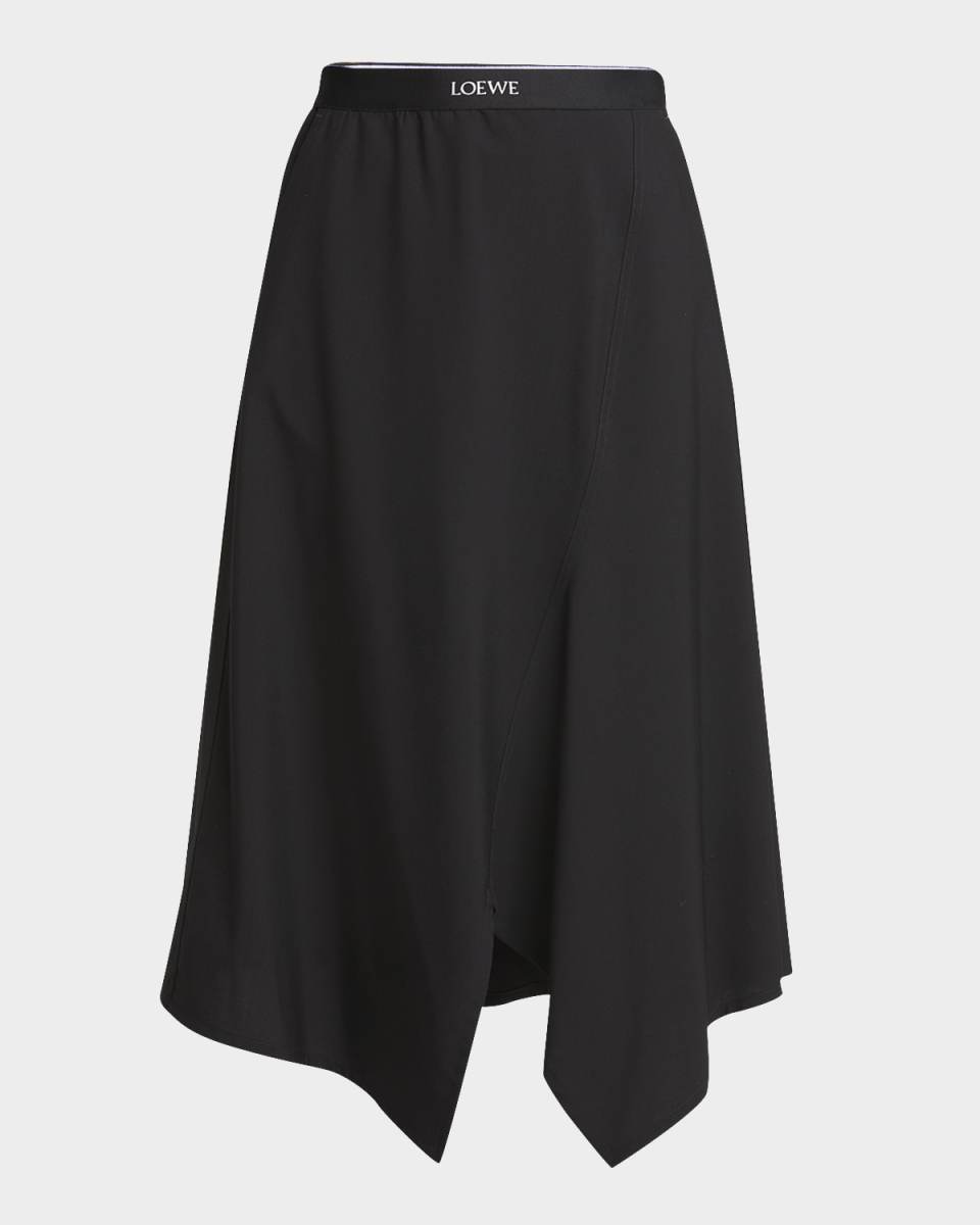 Asymmetric Midi Skirt with Logo Detail